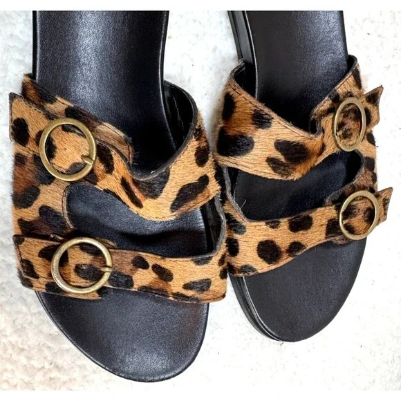 J Crew Leopard Calf Hair Slide Size 9 Summer‎ Vacation Beach Travel Resort-wear - Picture 4 of 9